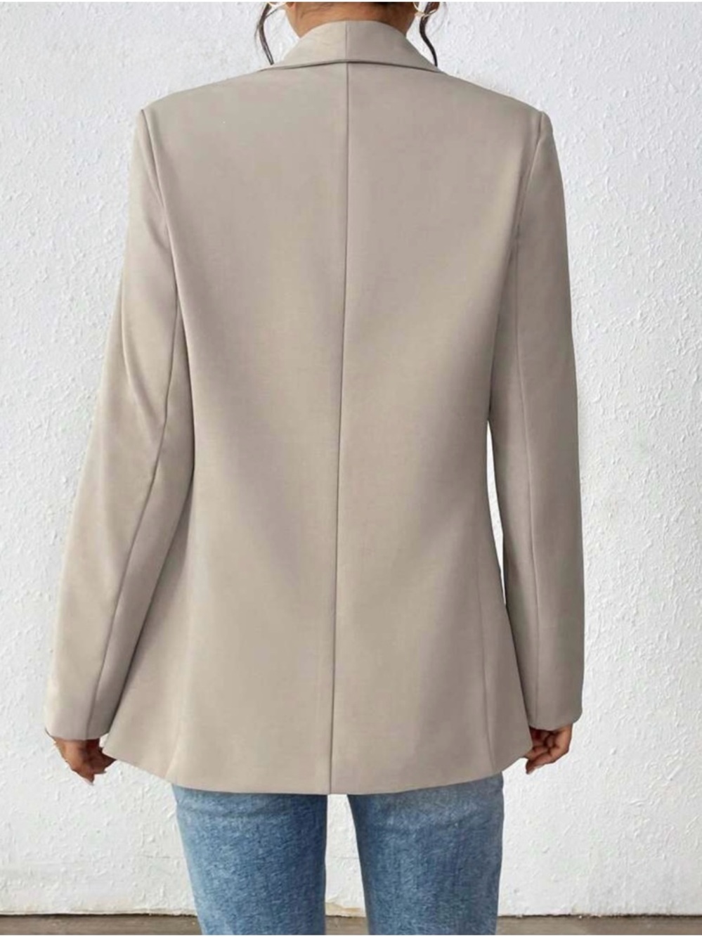 SHEIN Raffereza Plain Collar Blazer Beige Size M Chic Office Jacket - Picture 3 of 5